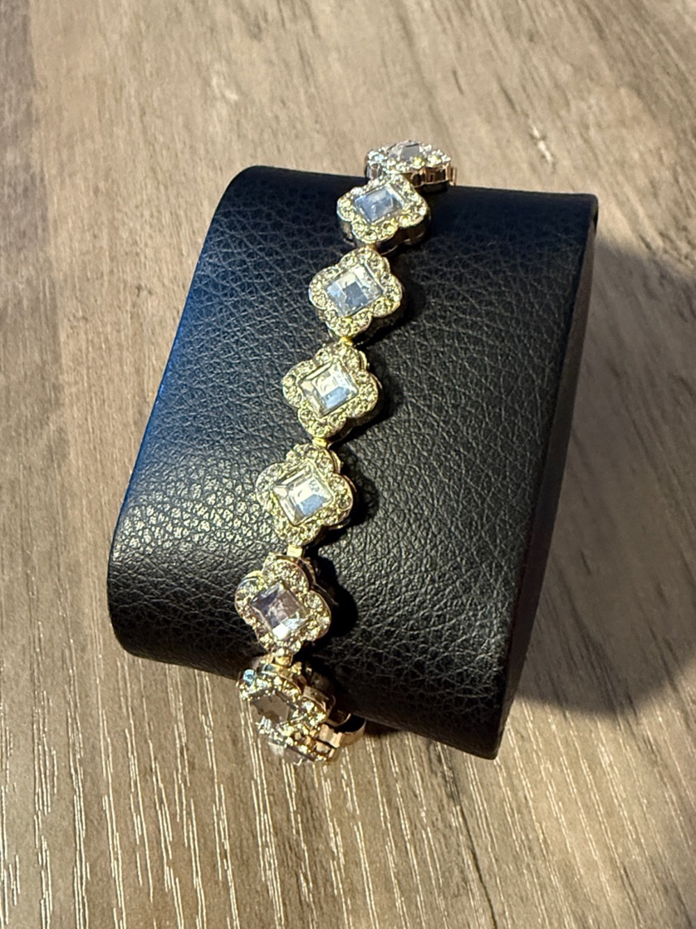 Gold Tone Crystal Clover Bracelet for Women